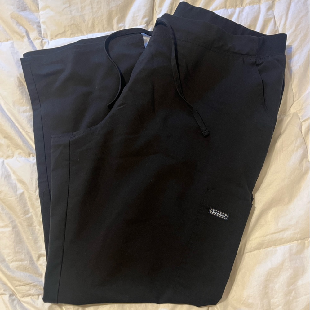 Sanibel Stretch Women's Midrise Tapered Leg Drawstring Scrub Pant Black XL